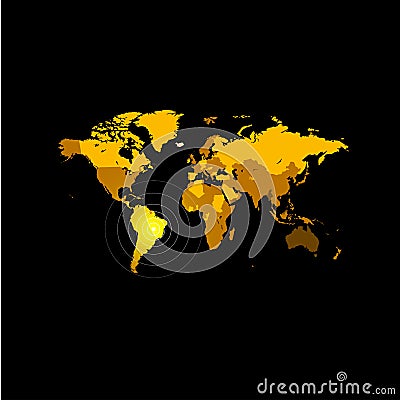 Orange color world map on black background. Globe design backdrop. Cartography element wallpaper. Geographic locations Vector Illustration