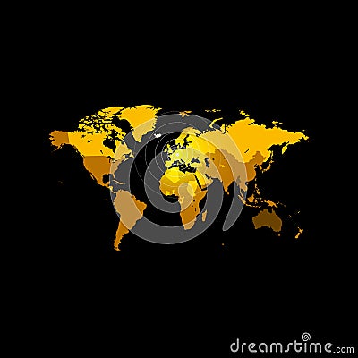 Orange color world map on black background. Globe design backdrop. Cartography element wallpaper. Geographic locations Vector Illustration