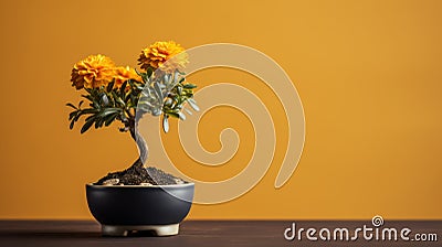 Marigold Bonsai Tree: Minimalist German Pilsner Inspired Desktop Wallpaper Stock Photo