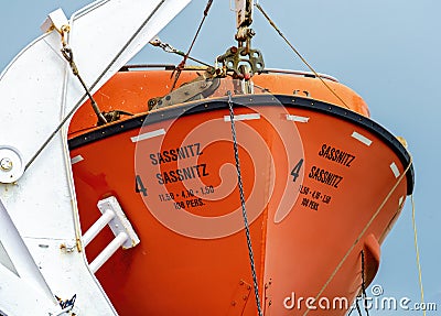 Orange coloured lifeboat Editorial Stock Photo