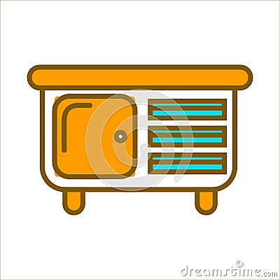 Orange commode with small drawers and big shelf Vector Illustration