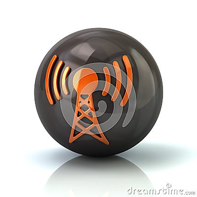 Orange communication tower icon on black glossy sphere Cartoon Illustration