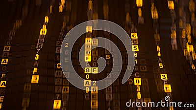 Orange computer code in hexadecimal format 3D rendering Stock Photo