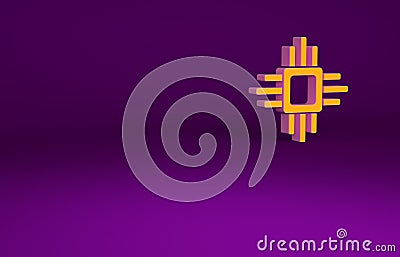 Orange Computer processor with microcircuits CPU icon isolated on purple background. Chip or cpu with circuit board Cartoon Illustration