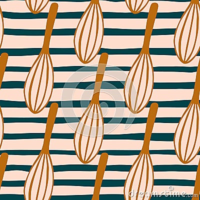 Orange corolla silhouettes seamless pattern. Mixing equipment print with stripped background Cartoon Illustration