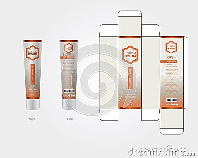 Orange cosmetic package design include box and bottle Vector Illustration