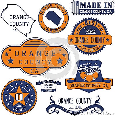 Orange county, CA. Set of stamps and signs Vector Illustration