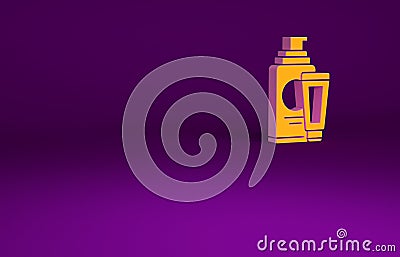Orange Cream or lotion cosmetic tube icon isolated on purple background. Body care products for men. Minimalism concept Cartoon Illustration
