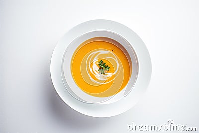 Orange Cream Soup in a White Dish. Generative AI Stock Photo