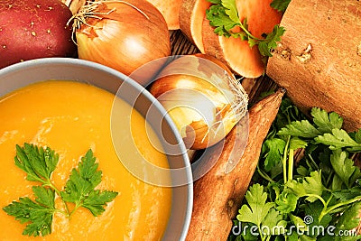 Orange creamy yams soup Stock Photo