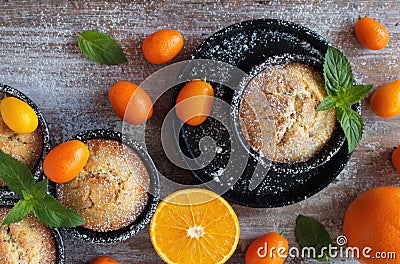 Delicious homemade orange muffins, cupcakes Stock Photo