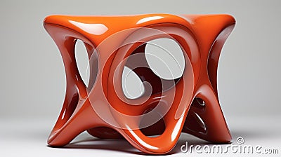 Orange Curved Stool With Octane Render Style - High-end Modern Organic Side Table Stock Photo