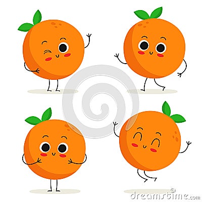 Orange. Cute fruit character set isolated on white Vector Illustration