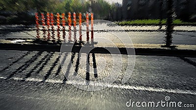 Orange cylinder shadow 3D extrusion illustration Stock Photo