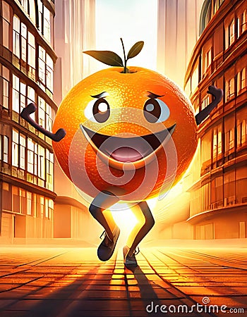 An orange dancing on a city plaza. Stock Photo