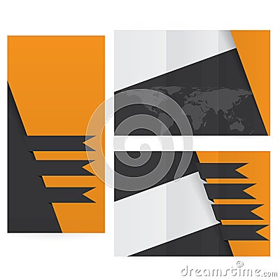 Orange dark flat design folded brochure Vector Illustration