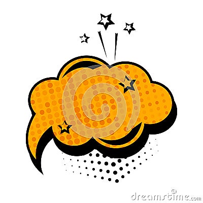 Orange dialog box, banner set. Colored empty cloud with dots and stars. Comic sound effects in pop art style. Vector Cartoon Illustration