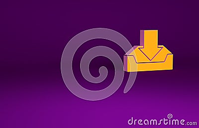 Orange Download inbox icon isolated on purple background. Minimalism concept. 3d illustration 3D render Cartoon Illustration