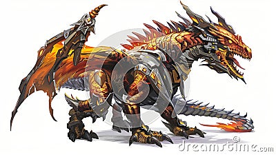 Orange dragon with an armor Stock Photo