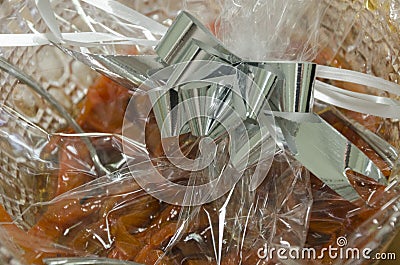 Orange dried fruit and pastries in cellophane packaging -Mikvah Stock Photo