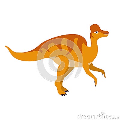 Orange Duckbill Dinosaur Of Jurassic Period, Prehistoric Extinct Giant Reptile Cartoon Realistic Animal Vector Illustration