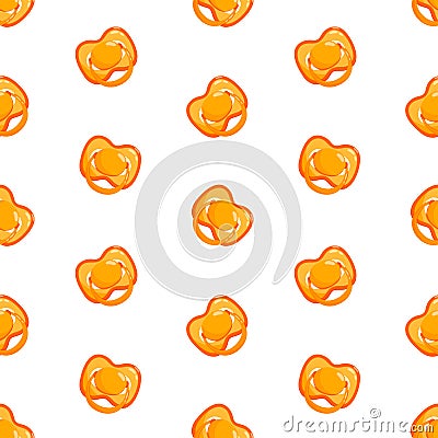 Orange dummies vector seamless pattern. Front view pacifiers. Background, print, packaging design Vector Illustration