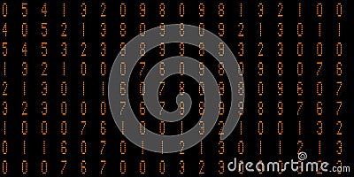 Orange electronic Numbers Background. Cyberspace texture. Numeric binary creative surface. Numeral tech design backdrop. Abstract Stock Photo