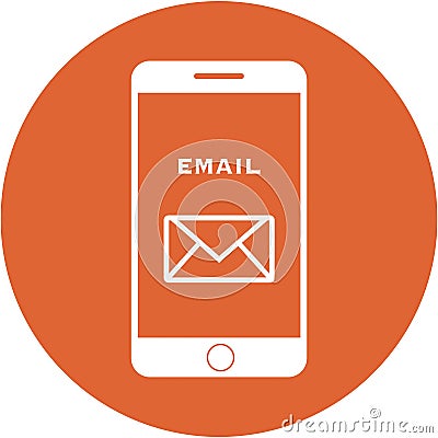 Orange email design in a flat round button Stock Photo