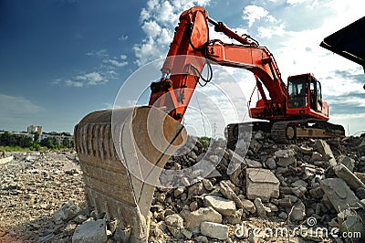 Crawler excavator on demolition site Stock Photo