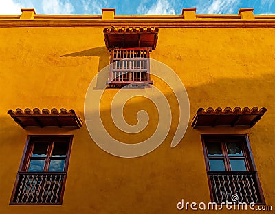 Cartagena Windows Facade, Colombia Stock Photo