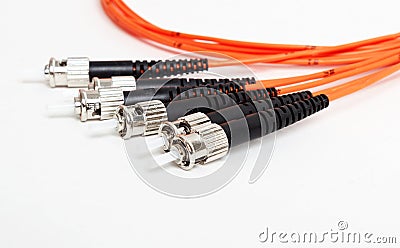 Orange fiber optic ST connector patchcord Stock Photo