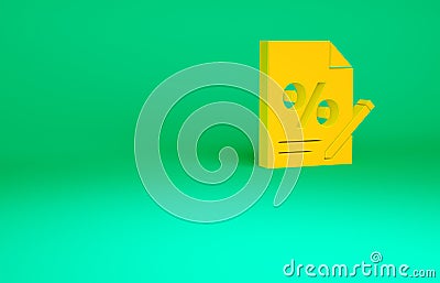 Orange Finance document icon isolated on green background. Paper bank document for invoice or bill concept. Minimalism Cartoon Illustration