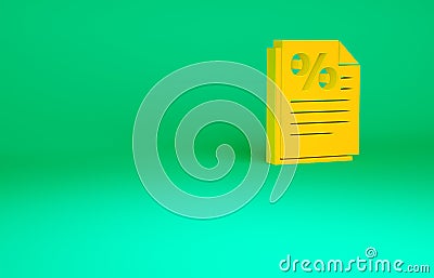 Orange Finance document icon isolated on green background. Paper bank document for invoice or bill concept. Minimalism Cartoon Illustration