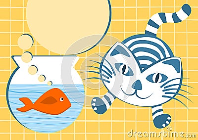 Orange Fish and jumping cat Stock Photo