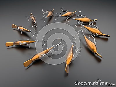 Orange fishing lures Cartoon Illustration