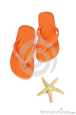 Orange Flip Flop and Starfish Stock Photo