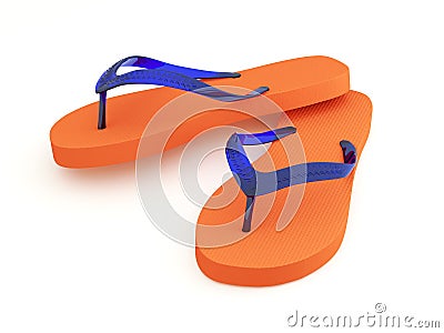 Orange flip flops on white background Stock Photo