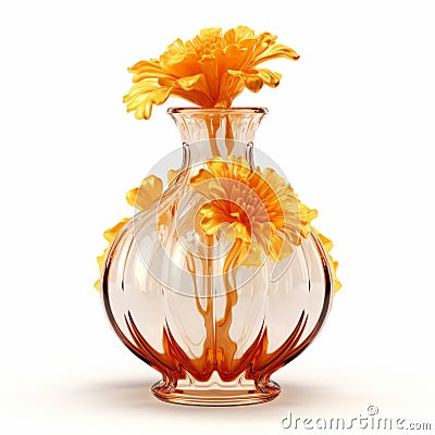 Hyper-detailed Art Deco Vase With Floating Orange Flowers Stock Photo