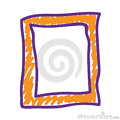 Orange frame in a deliberately childish style. Imitation child drawing. Kid sketch, painting felt-tip pen or marker. Kid painted Vector Illustration