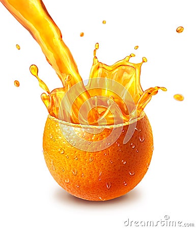 Orange fresh fruit cut in half, with an juice splash in the middle. Stock Photo