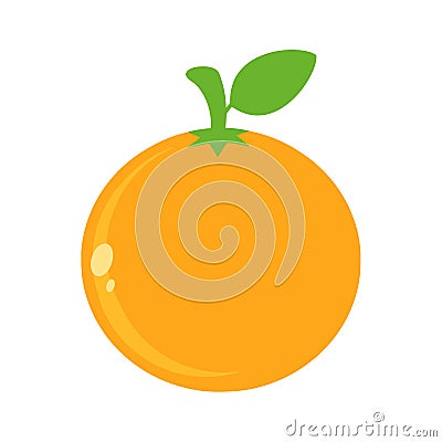 Orange Fresh Fruit With Green Leaf Simple Icon Flat Design Vector Illustration