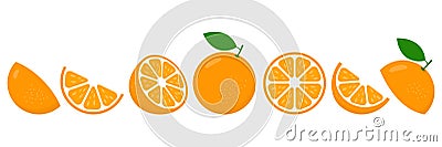 Orange fresh slices set. Cut Oranges fruit slice for lemonade Vector Illustration