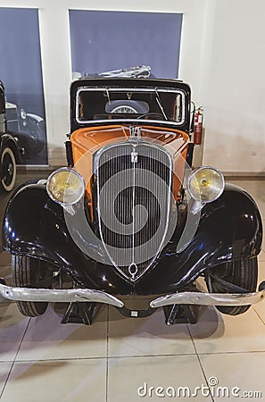 Orange Front end of 1934 Italian Fiat Classic Antique Car portrait view Editorial Stock Photo