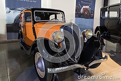 Orange Front end of 1934 Italian Fiat Classic retro Car Editorial Stock Photo