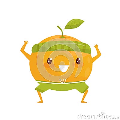 Orange fruit doing sports, sportive fruit cartoon character doing fitness exercise vector Illustration on a white Vector Illustration