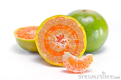 Orange fruit with half view isolated on white background Stock Photo