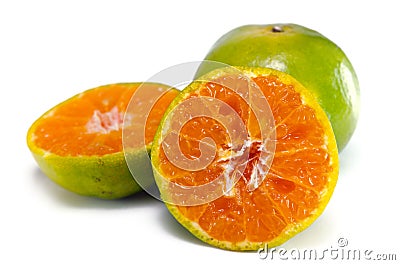 Orange fruit with half view isolated on white Stock Photo