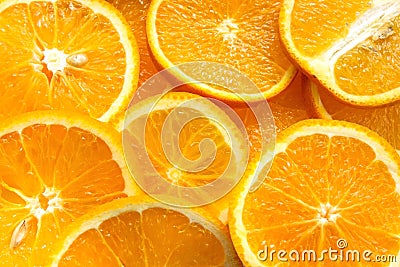 Orange fruit. Orange slices, half orange, whole orange, orange background Stock Photo