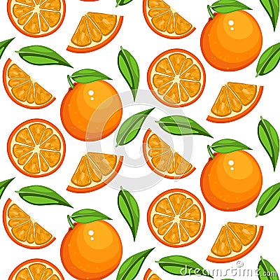Orange fruit pattern. Sweet sweet vintage beautiful citrus seamless background with yellow Cartoon Illustration