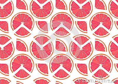 Orange fruits slice and piece seamless pattern on white background. Grapefruit citrus fruit vector Vector Illustration